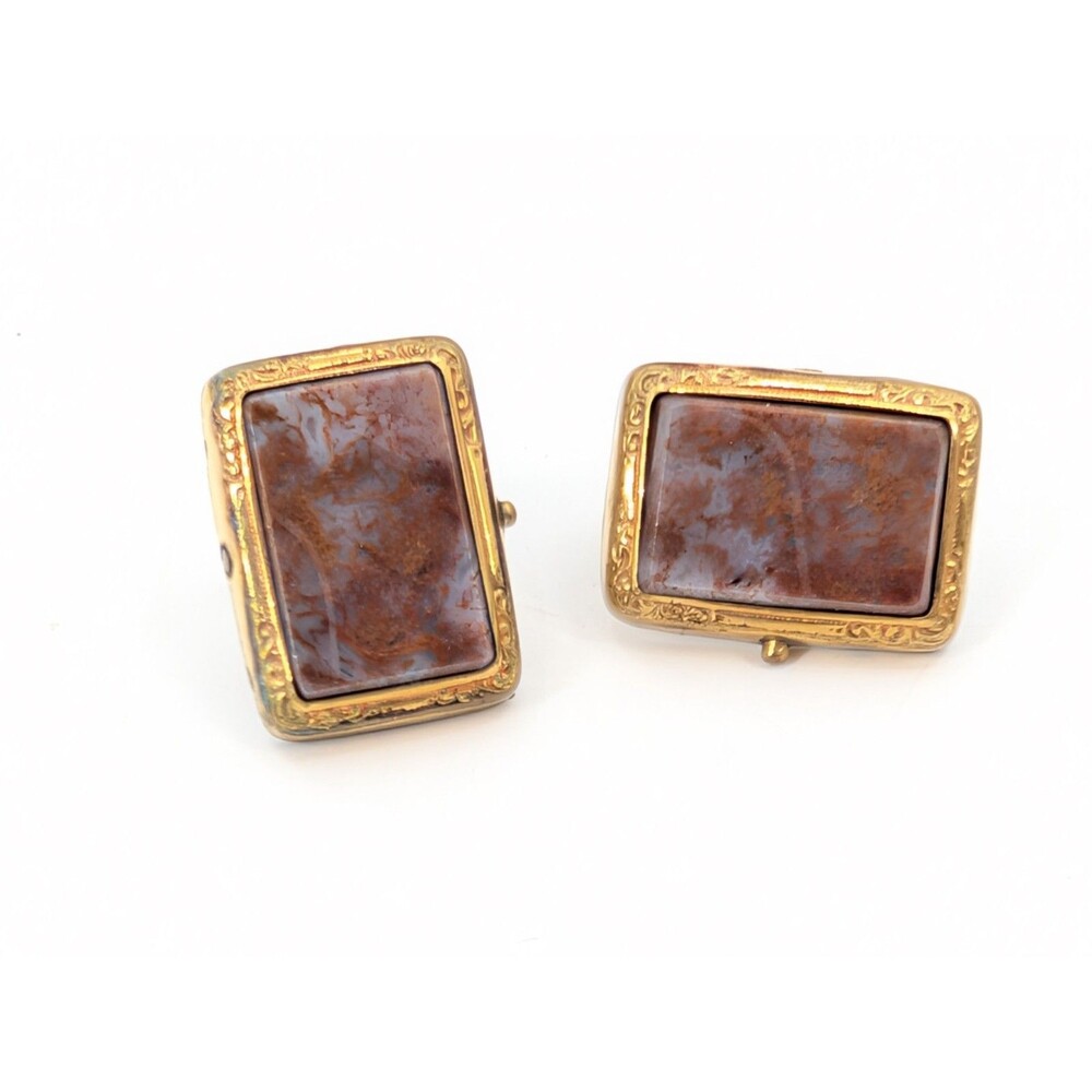 1/20 12K Gold Filled Agate Rectangular Gemstone Victorian Clip-on Earrings